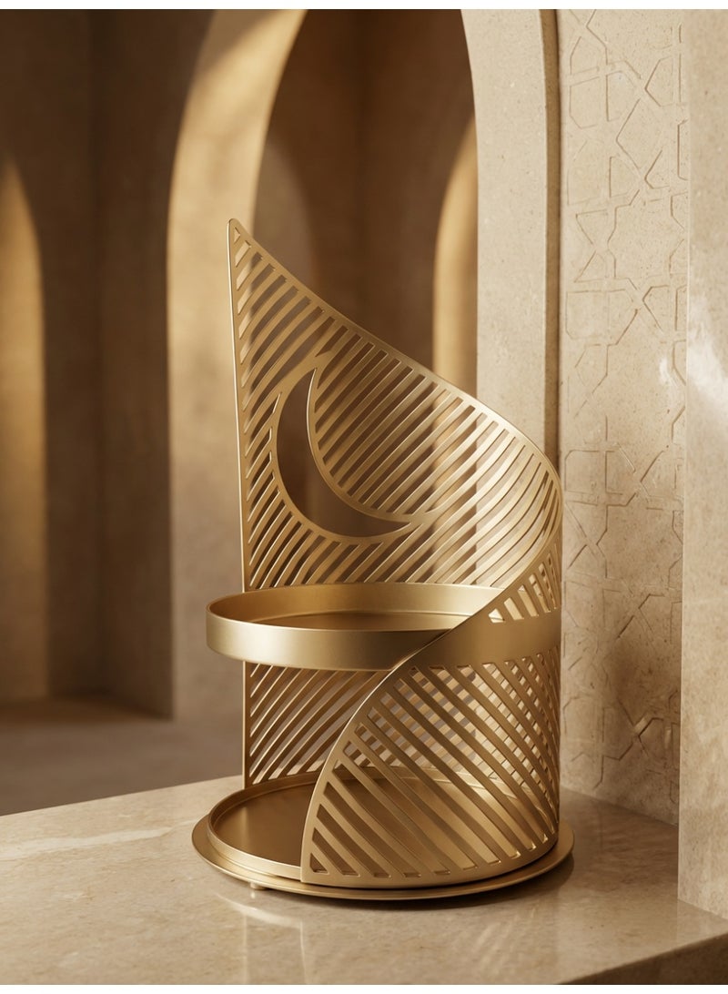 Tanseeq حامل تقديم أنيق من الذهب بطبقتين مع هلال لتزيين رمضان صينية تمر معدنية هدية عيد مركز طاولة إسلامي - Image 3